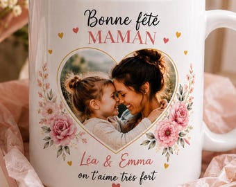 Mug Personnalisé Photo et Prénom, Tasse Céramique Personnalisée, Cadeau Maman Fête des Mères, Idée Cadeau Anniversaire Famille