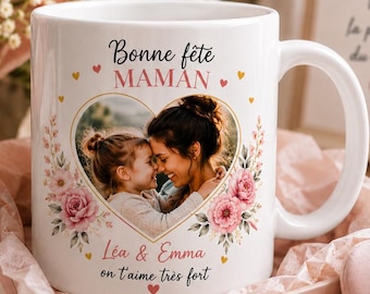 Mug Personnalisé Photo et Prénom, Tasse Céramique Personnalisée, Cadeau Maman Fête des Mères, Idée Cadeau Anniversaire Famille