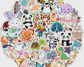 100PCS Vinyl Animal Stickers, Waterproof Cartoon Pack for Water Bottle, Laptop,