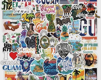 Guam Tropical Stickers, Waterproof Vinyl Travel Decals, Laptop Luggage Souvenir