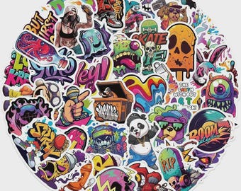 50pcs Cartoon Graffiti Stickers, Vinyl Urban Decals for Water Bottles, Laptop