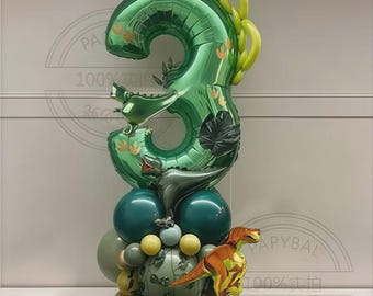 Green Dinosaur Number Balloon: Jungle Safari Birthday Party Decoration