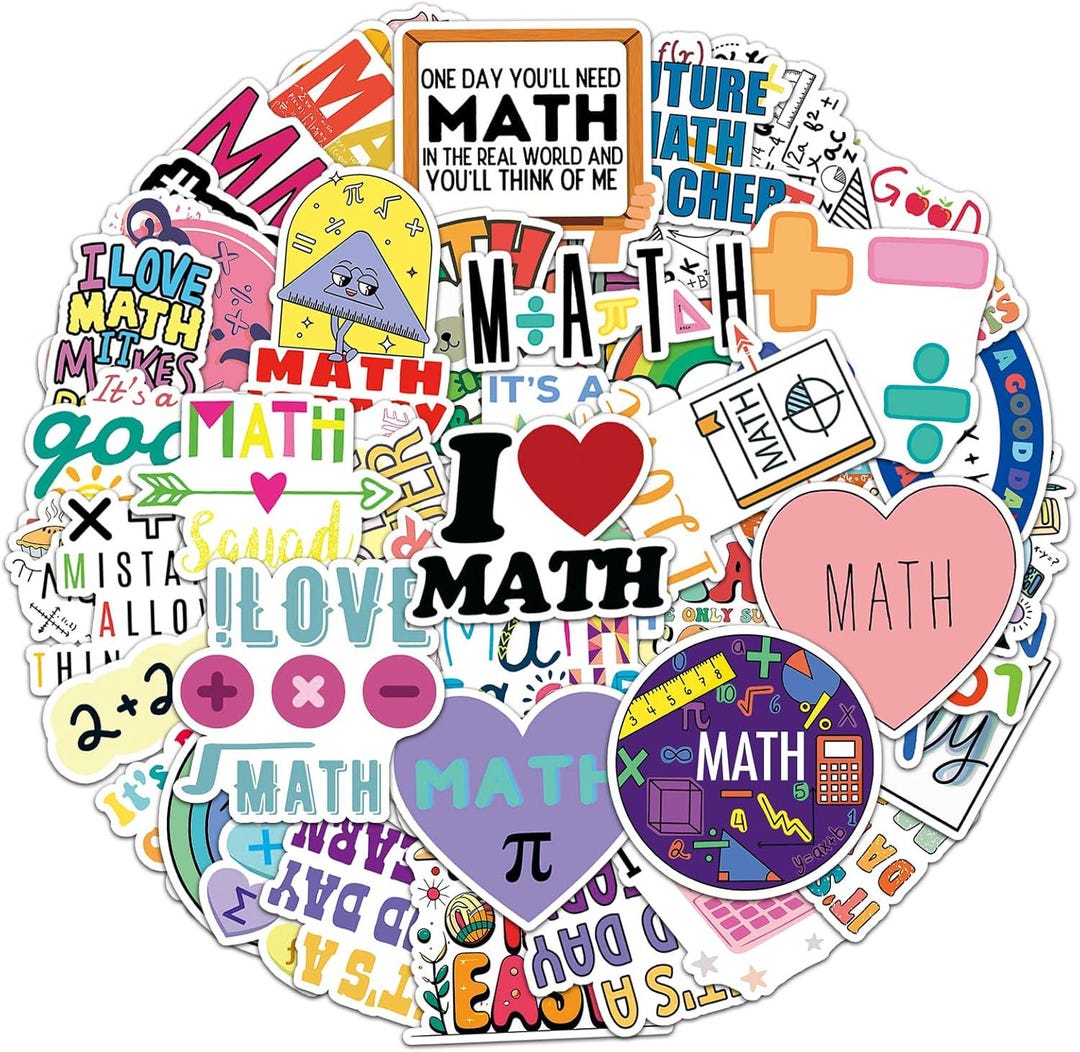 Math Waterproof Math Stickers Pack -vinyl Waterproof Decals for Water Bottle, Laptop 50 ...