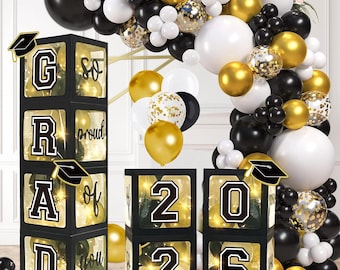 Class of 2026 Graduation Decor, Black Gold Balloon Arch Kit, Grad Party Boxes