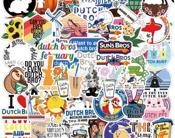 52PCS Dutch Bros Stickers Pack, Waterproof Vinyl Coffee Theme Decals for Water Bottle, Laptop, Hydro Flask & Coffee Lover Gifts
