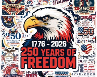 America 250th Anniversary Stickers Pack 55PCS Waterproof Vinyl Decals for Laptop, Water Bottle & Luggage