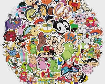 50pcs 90s Cartoon Stickers ,Waterproof Vinyl Decal for Laptop ,Kids Water Bottle