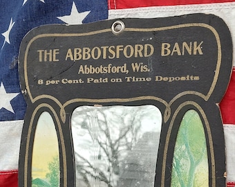 Vintage Abbotsford, Wisconsin bank advertising mirror display