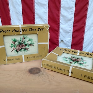 Vintage Metal Small Pinecone Serving Trays set of 12 cabin cottage decor