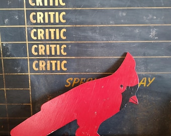Vintage handmade wooden folk art cardinal bird cut out
