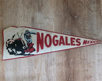 Vintage satin Nogales Mexico Souvenir Pennant Bull Fighter