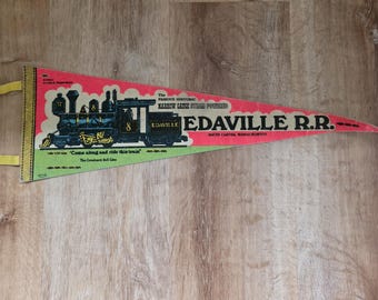 Vintage Edaville Railroad Trains Locomotive South Carver Massachusetts Souvenir Pennant