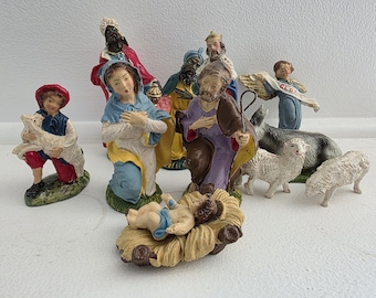Vintage Nativity Scene figures ceramic, plaster, or hard plastic Christmas Collectible set