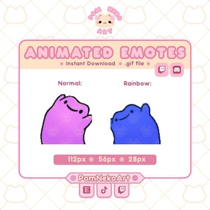 May include: A pink and blue animated emote graphic with the text "ANIMATED EMOTES." The graphic shows two versions of a blob character, one pink and one blue. The graphic also includes the text "Instant Download .gif file."