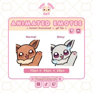 May include: A pink and white graphic featuring two animated emotes, one brown and one white, with the text "ANIMATED EMOTES." The emotes are waving. The image includes the text "Instant Download .gif file."