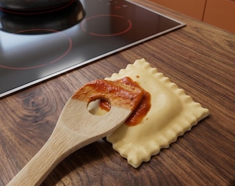 Handmade Ceramic Ravioli Spoon Rest - Unique Kitchen Decor & Stove Top Holder - Artisan Pasta Lover Gift - Large Non-Slip Kitchen Accessory
