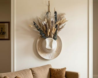 Cowboyhut-Wandvase aus Keramik, professioneller westlicher Wohnkultur-Blumentopf, handgefertigter dekorativer Hut-Pflanzer, einzigartiger rustikaler Wandbehang