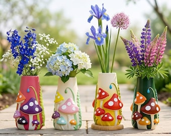 Pilz-Blumenvase aus Keramik - Handgefertigte ästhetische Wohnkultur, wunderliche Tischdekoration, einzigartiges Geschenk für Gartenliebhaber & Fliegenpilz-Dekor