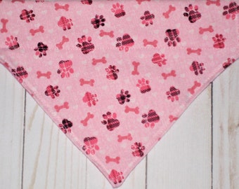 Pink Paw Print Bandana - READY TO SHIP - Over the Collar Bandana - Cute Pet Accessories - Dog Accessories