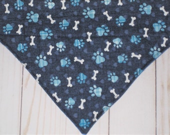 Blue Paw Print Bandana - READY TO SHIP - Over the Collar Bandana - Cute Pet Accessories - Dog Accessories
