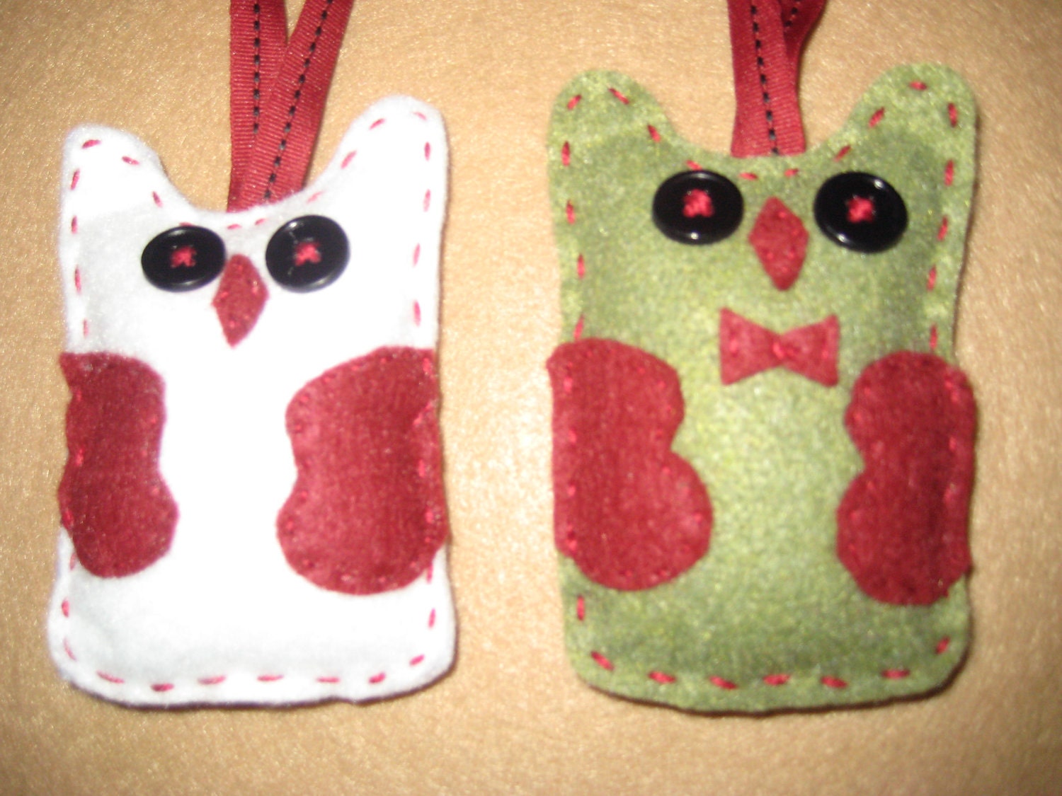 The Christmas Owl Couple - Bride and Groom Ornament - Felt Owl Ornament - Owl Decor