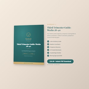 Gids derde trimester, weken 28-40 | Zorg voor bevalling bij pasgeborenen | 93 pagina's 8 werkbladen | Digitale download