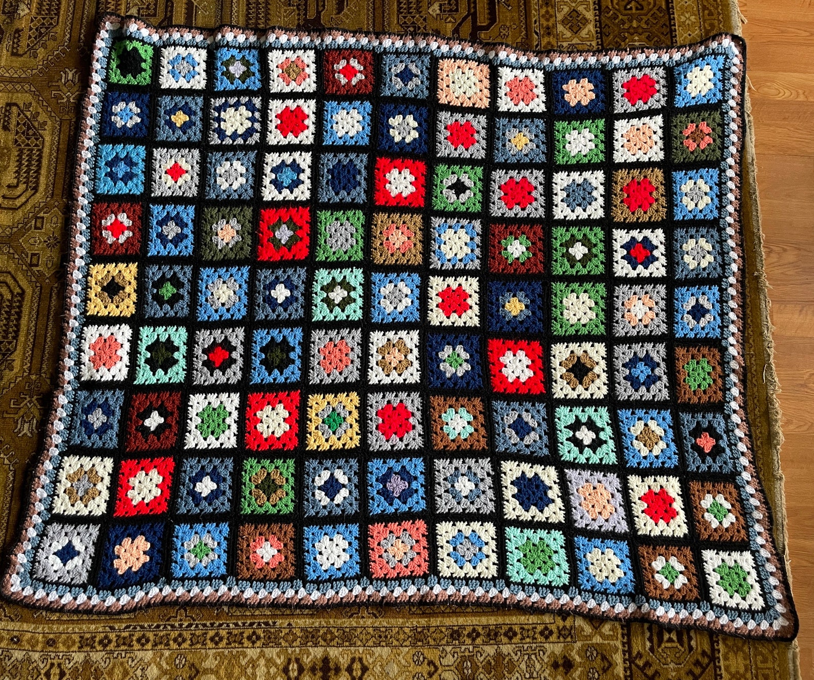 Handknit Knitted Grandma Blanket Multicolored Afghan Lap Etsy