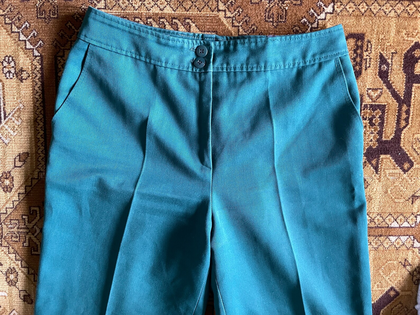 green polyester pants