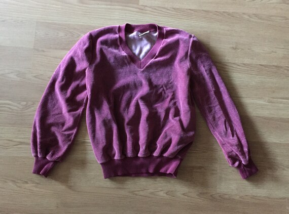 1970s Aileen Velour Raspberry Sweater Long Sleeve