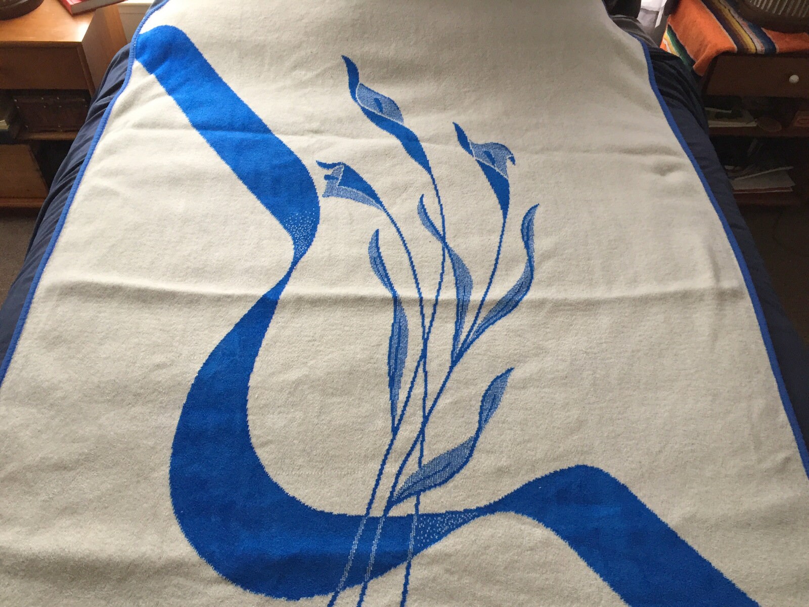 San Marcos Blue & White Lily Cobija Blanket Twin Reversible Etsy