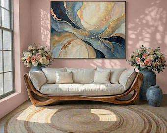 Handmade Curved Solid Wood Sofa, Sculptural Cream Cushion Couch, Organic Modern Living Room Furniture