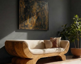 Handmade Curved Solid Wood Sofa, Sculptural Modern Couch Organic Living Room Statement Furniture