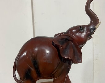 Hand Carved Wooden Elephant Figurine – Lucky Raised Trunk Safari Animal Sculpture