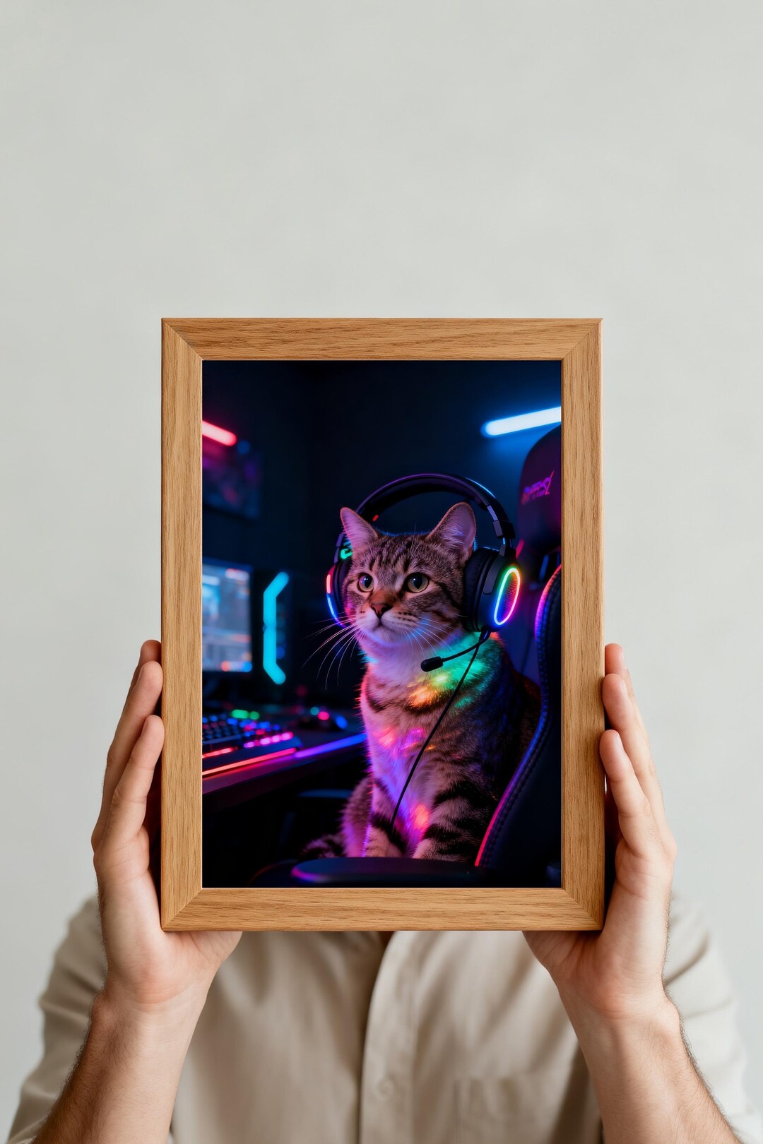 Custom Gamer Pet Portrait, Neon Cyberpunk Cat Art, Personalized Gaming ...