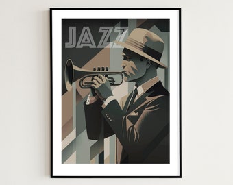 Jazz Art Poster, Digital Print, Printable Wall Art, Music Art, Home Decor modern muted colors