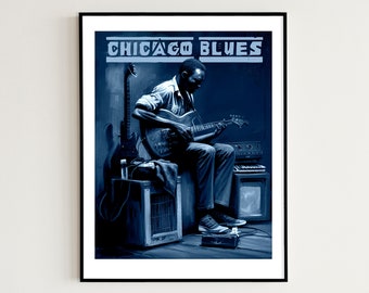 Chicago Blues Art Print, Impresión digital, Cartel de arte de pared imprimible, Arte musical, Decoración del hogar