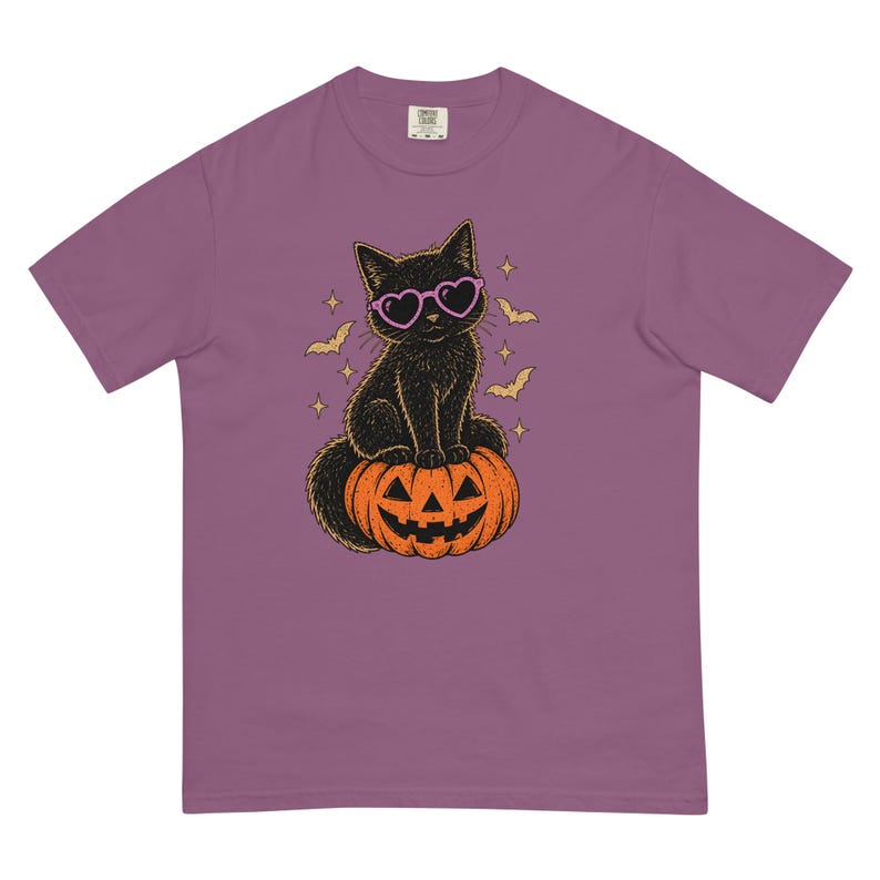 Halloween Black Cat Shirt, Cute Spooky Cat T-Shirt, Heart Sunglasses Cat Tee, Halloween Cat Lover Gift, Spooky Season Shirt