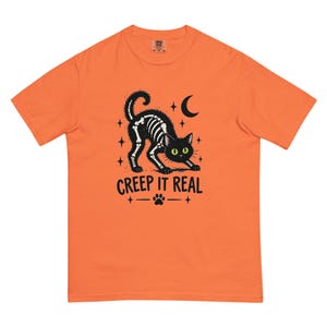 Creep It Real Black Cat Shirt, Skeleton Cat Halloween T-Shirt, Spooky Cat Tee, Gothic Cat Lover Shirt, Halloween Gift