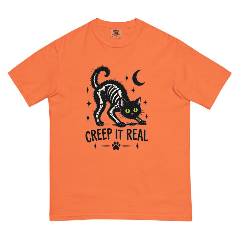 Creep It Real Black Cat Shirt, Skeleton Cat Halloween T-Shirt, Spooky Cat Tee, Gothic Cat Lover Shirt, Halloween Gift
