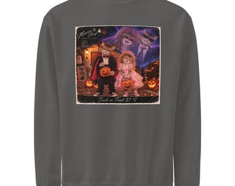 Bluza z nadrukiem „Cukierek albo psikus” z 1987 r. z motywem kota na Halloween, w kolorach Comfort, z okrągłym dekoltem
