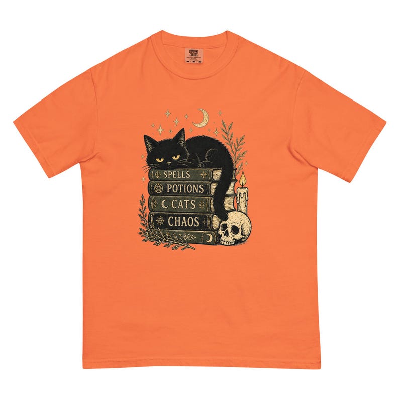 Spells Potions Cats Chaos Shirt, Witchy Black Cat T-Shirt, Gothic Halloween Tee, Cat Lover Witch Shirt, Spooky Season Gift