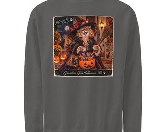 Bluza z kapturem Babcia idzie na Halloween '88 z kotem czarownicą, wygodne kolory, okrągły dekolt