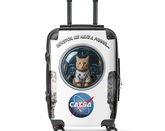 Houston We Have a Prrr… Cat Suitcase | Funny Cat Luggage | Space Cat Carry-On | Unique Travel Suitcase | Cat Lover Gift