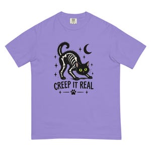 Creep It Real Black Cat Shirt, Skeleton Cat Halloween T-Shirt, Spooky Cat Tee, Gothic Cat Lover Shirt, Halloween Gift
