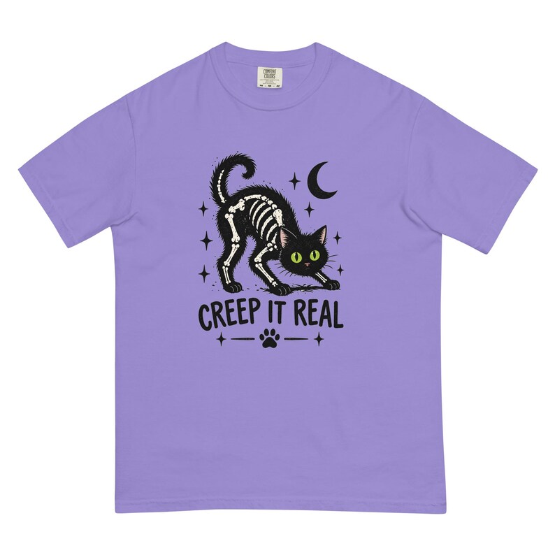 Creep It Real Black Cat Shirt, Skeleton Cat Halloween T-Shirt, Spooky Cat Tee, Gothic Cat Lover Shirt, Halloween Gift