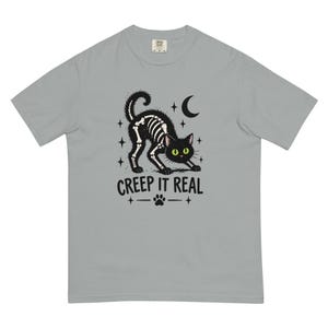 Creep It Real Black Cat Shirt, Skeleton Cat Halloween T-Shirt, Spooky Cat Tee, Gothic Cat Lover Shirt, Halloween Gift