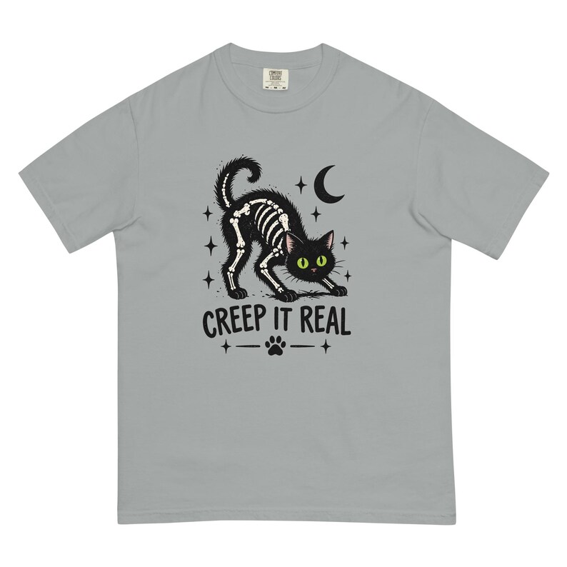 Creep It Real Black Cat Shirt, Skeleton Cat Halloween T-Shirt, Spooky Cat Tee, Gothic Cat Lover Shirt, Halloween Gift