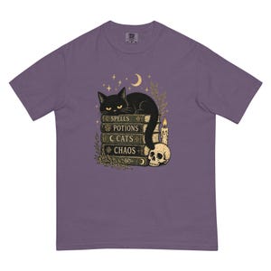 Spells Potions Cats Chaos Shirt, Witchy Black Cat T-Shirt, Gothic Halloween Tee, Cat Lover Witch Shirt, Spooky Season Gift