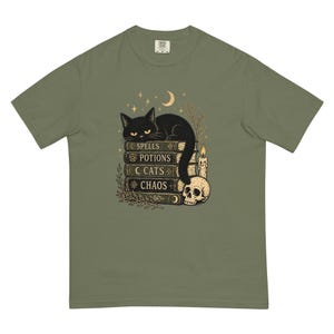 Spells Potions Cats Chaos Shirt, Witchy Black Cat T-Shirt, Gothic Halloween Tee, Cat Lover Witch Shirt, Spooky Season Gift