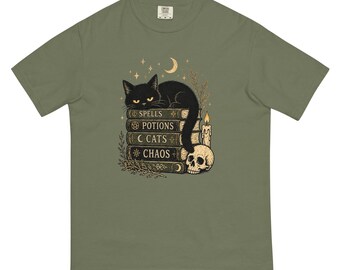 Witchy Black Cat T-Shirt, Gothic Halloween Tee, Spooky Season Gift